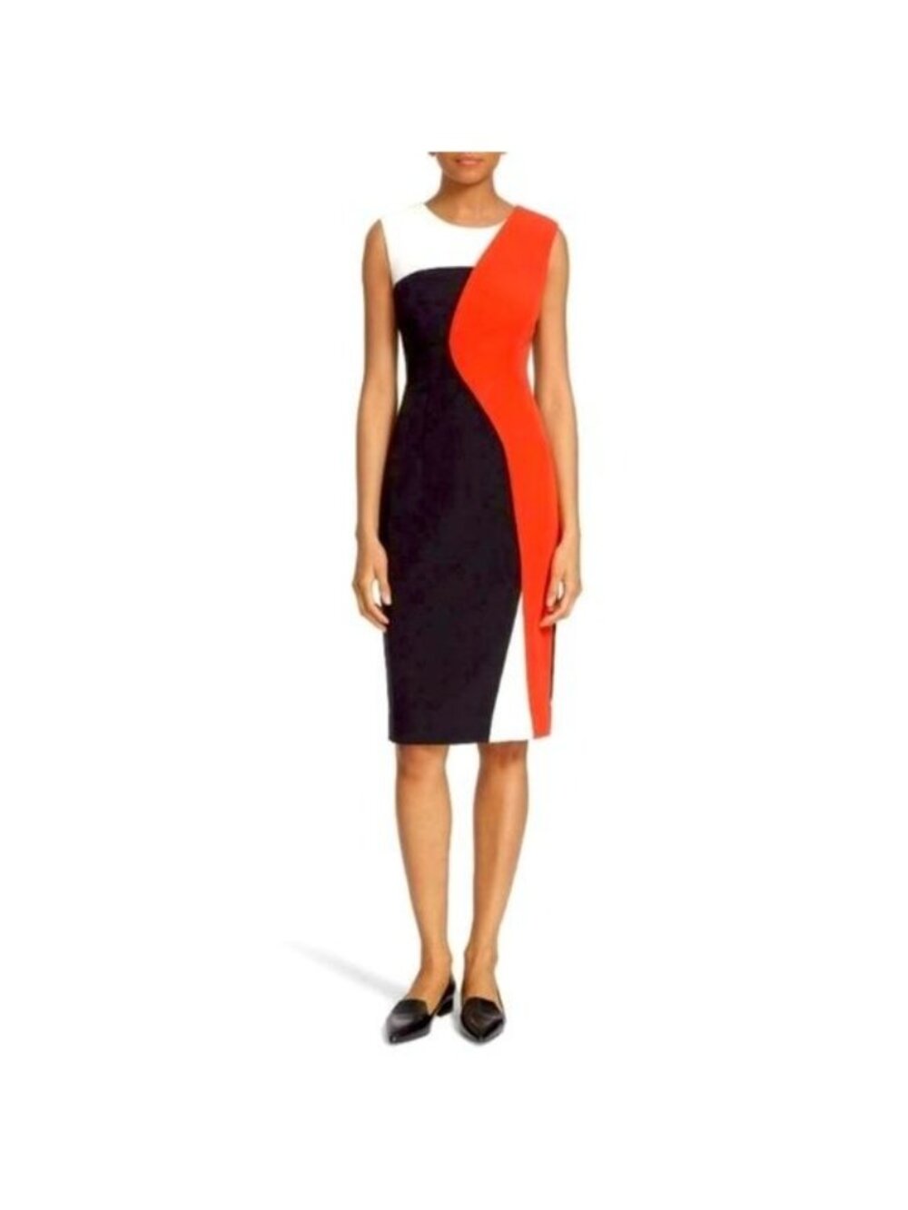 Milly red black and white Color block Helix Sleeveless Sheath Dress 8